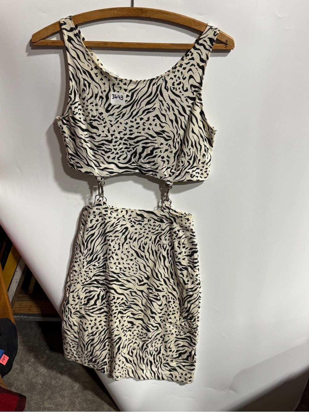 #3643-Women's Black & Cream Animal Print Two-Piece Dress